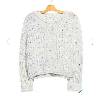 Free People White Cableknit Oversized Cropped Sweater Size L